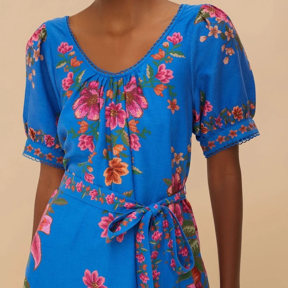 Farm Rio Blue Summer Fruit Scarf Mini Dress - Picture 4 of 7